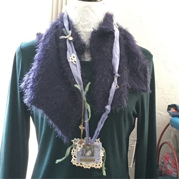 Handmade Artisan Boho Statement Jabot Necklace with Ribbon and Lace